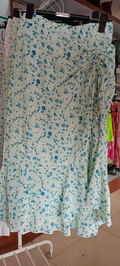 Floral Drawstring Irregular Ruffle Skirts